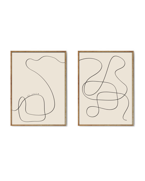 Art prints with black thin pen stroke on beige background