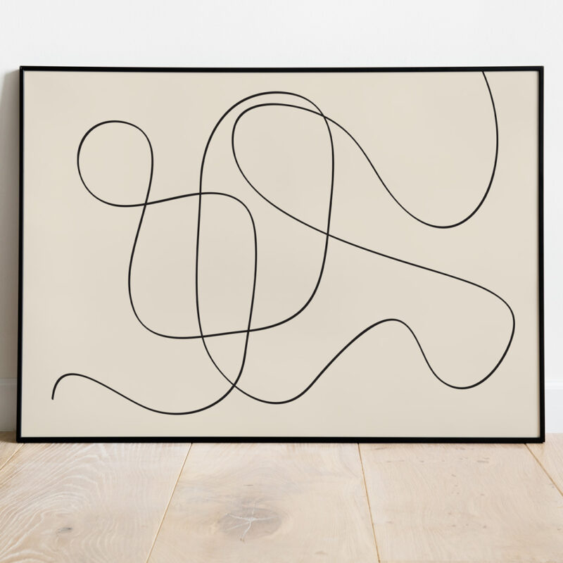 art print created with a thin black pen stroke on a beige background giving it a minimal expression