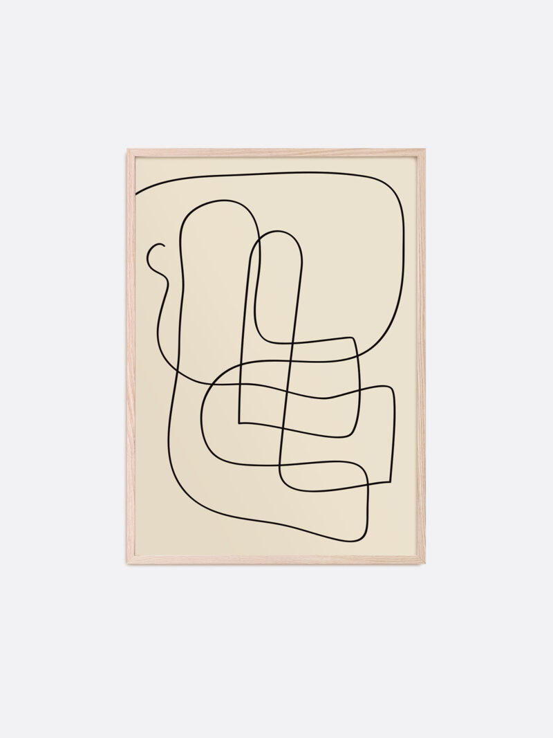 art print created with a thin black pen stroke on a beige background giving it a minimal expression