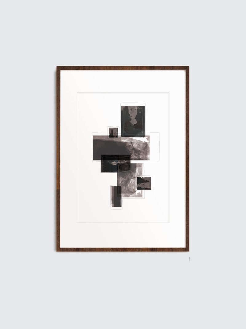 dark wood frame with a black art print with the title Selected Blacks 03 in a white passe-partout