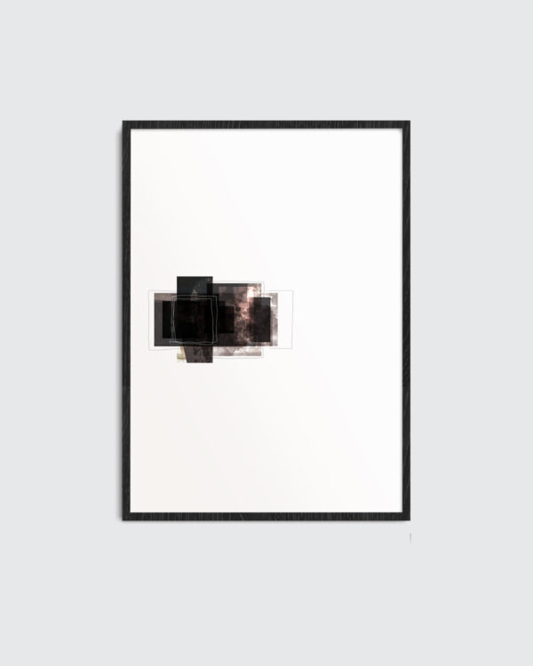 Black wooden frame with a minimal art print inside with the title Selected Blacks 05