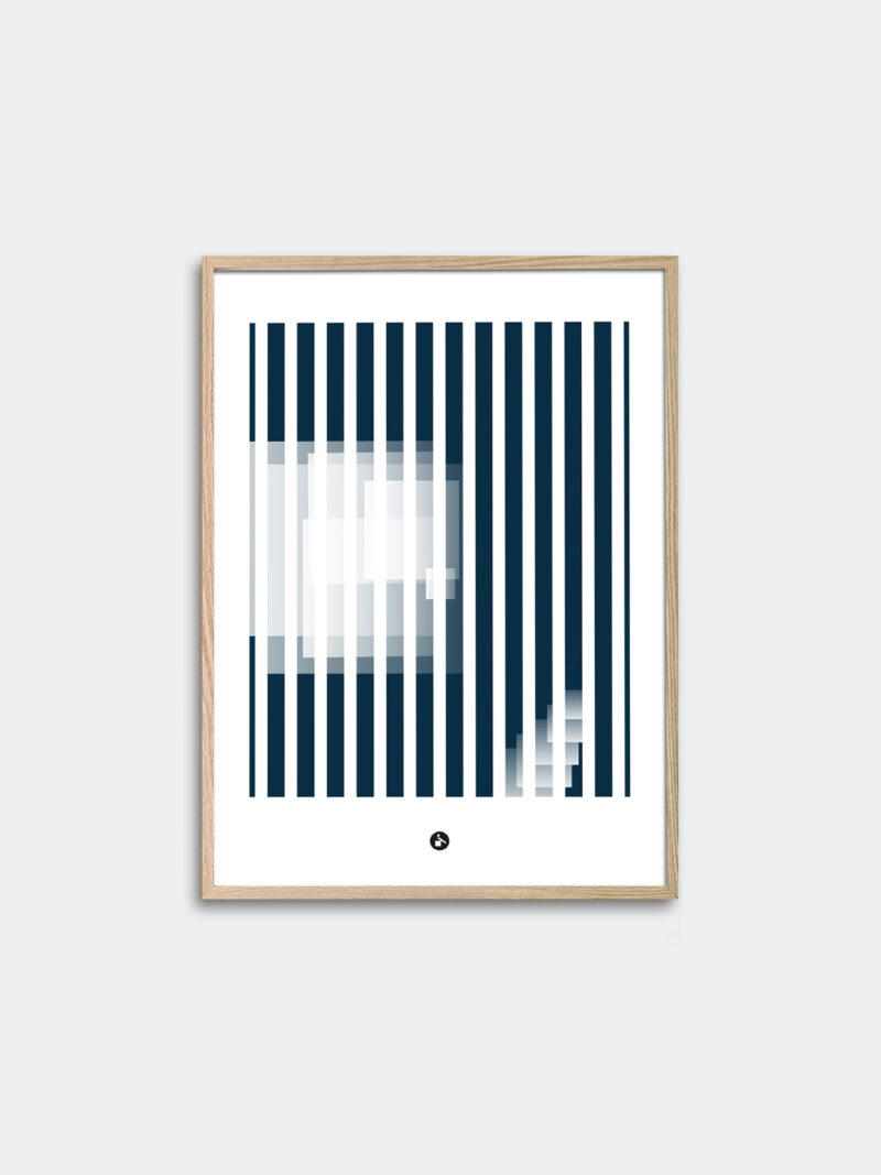 a thin oak frame with an art print inside with the title; Echo 02