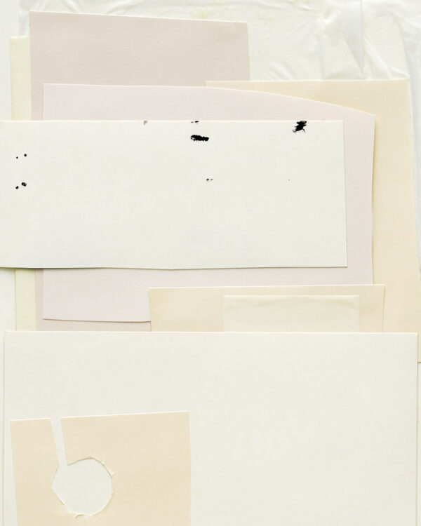 White Poem close up detail, an artwork created as a paper collage in white and beige color tones