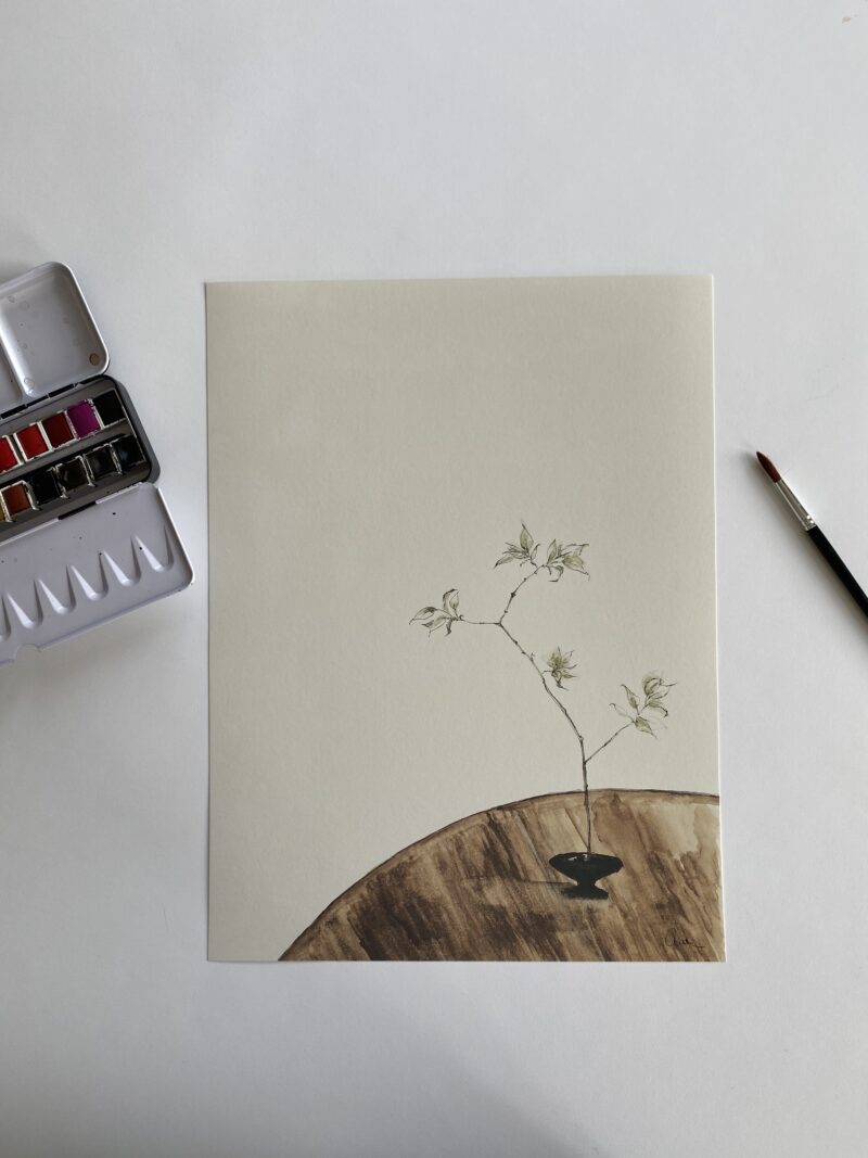 The Branch 02 is the name of this art print lying next to a box of gouache pans
