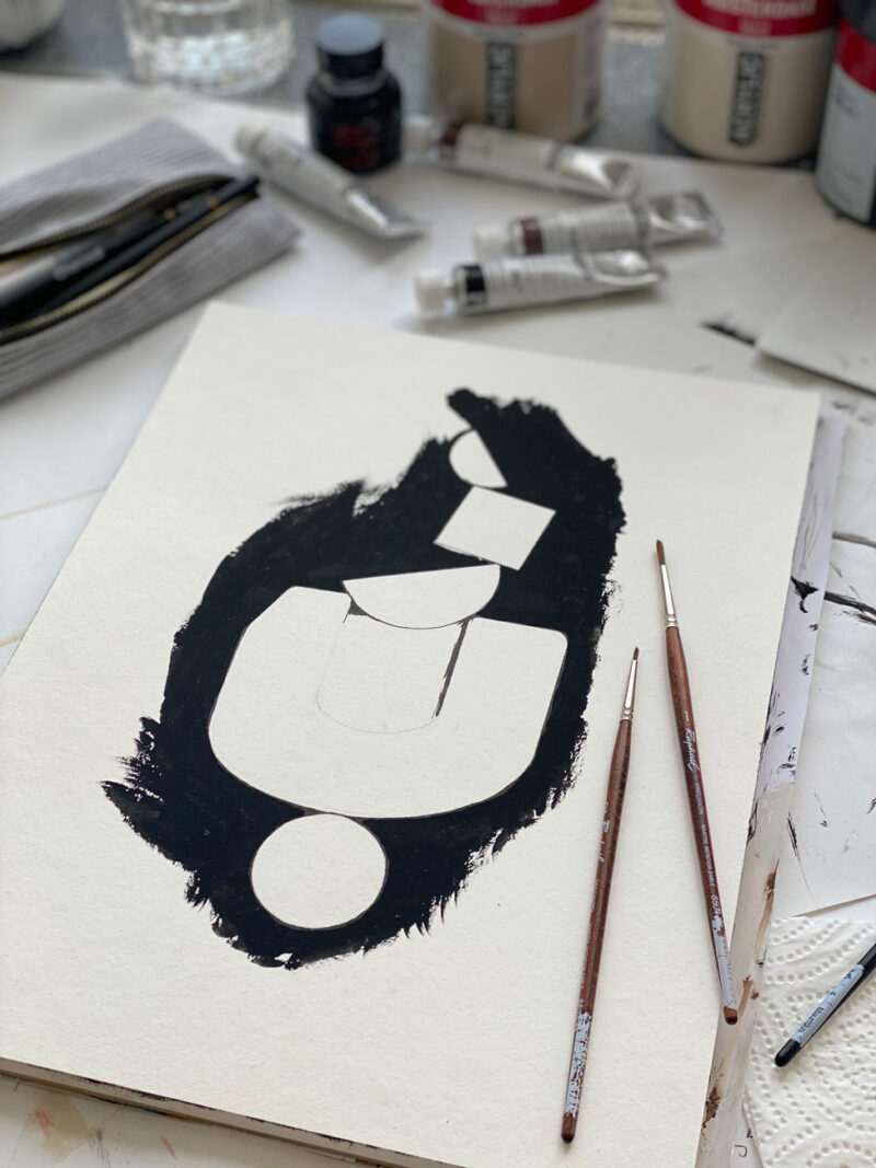 Balance 02 original gouache painting in process