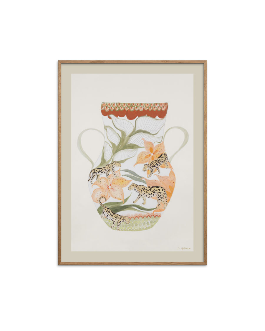 Oriental Vase in oak frame